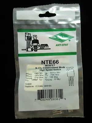 NTE66 MOSFET N-Ch Enhancement Mode High Speed Switch (ECG) (L BB) • $10.99