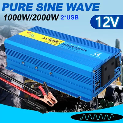 £79.99 • Buy Car Power Inverter 1000W 2000W Pure Sine Wave DC 12V To AC 230V Converter USB