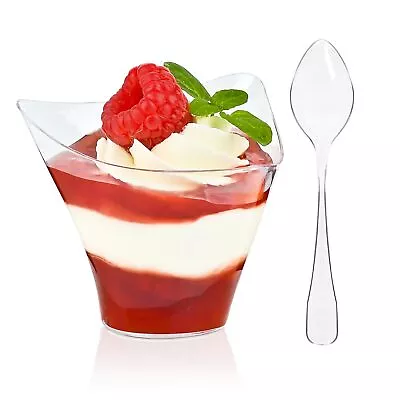 50 Pack 4 Oz Mini Dessert Cups With Spoons Triangular Clear Plastic Party Se... • $25.66