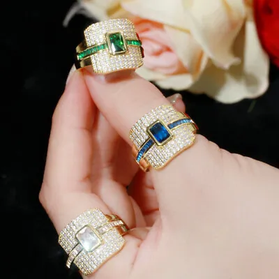 Luxury Designer Micro Pave CZ 585 Gold Big Finger Ring Women Engagement Jewelry • $8.27