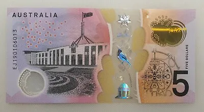 2019 $5 EJ Note Last Prefix EJ19 Australian Uncirculated Polymer Banknote Unc • $29.95