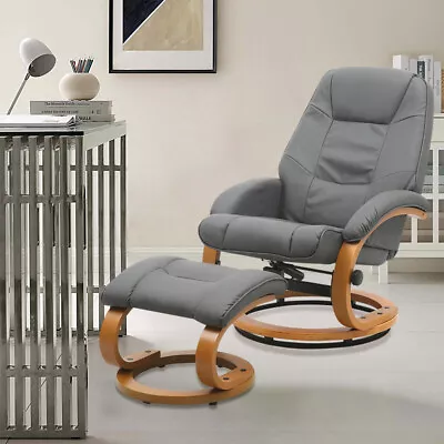 Adjustable Armchair Leather Office Chairs Padded Recliner With Stool Lounge Sofa • £189.95