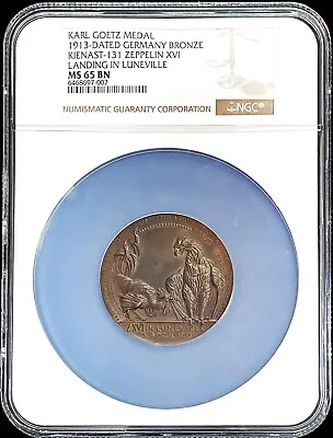 1913 Germany Weimar Landing In Luneville Medal Ngc Ms 64 Brown By K Goetz • $590