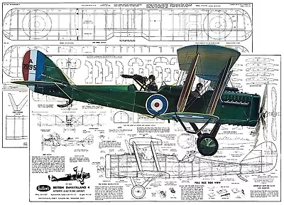 Guillows Model Airplane Plans (FF): British DH.4 27  Scale Rubber Or .020 Engine • $12