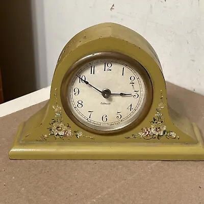 Antique Gilbert Mini Tambour Desk Or Novelty Clock W/ Painted Flowers • $42.14