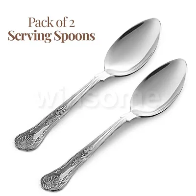 £6.89 • Buy 2x Large Serving Spoons Set Stainless Steel King Pattern Utensil Silver Cutlery