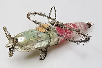 Antique VTG Crinkle Wire Wrapped AIRPLANE Blown Glass Christmas Ornament Germany • $250