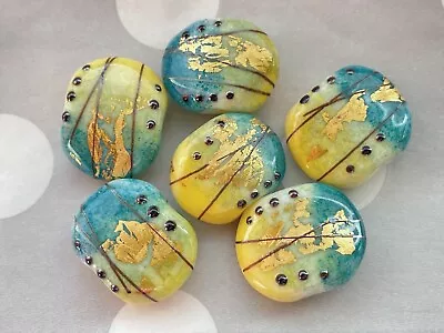 SRA Lampwork Glass Beads Trio - Handmade To Order By Emma Ralph - Tropical Tabs  • £27