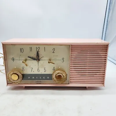 Retro Vintage 1959 Pink Philco Model H762-124 AM Tube Clock Radio Tested Works  • $169.95