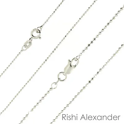 925 Sterling Silver Rhodium Ball Bead Diamond Cut Chain Necklace All Sizes • $7.49