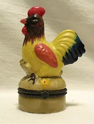 Vintage Nationalfun Rooster Hinged Ring Trinket Box Hand Painted Animal 3 3/4  • $16