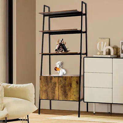 2 Door 4Tier Shelves 183.5cm Tall Bookcase Ladder Bookshelf Storage Display Rack • £89.95