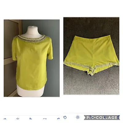 £11.99 • Buy Topshop Lime Green Beaded Embellished Shorts & Top  Size 16 12/14 2 Piece