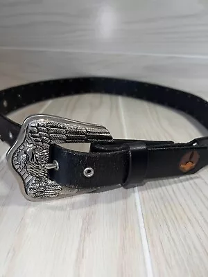 Men’s Harley-Davidson Leather Belt With Spell Out Bald Eagle Sz 38 • $30