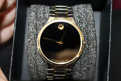 Movado Serio Black Dial Quartz Men's Watch - Silver/Gold • $299.99