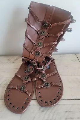 Pleaser Funtasma Knee High Gladiator Sandal Zip-up BROWN Sz MED 8.5-10.5 Womens • $75.99