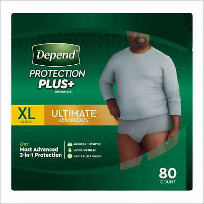 Men Extra Large Depends Protection Plus Ultimate Underwear 80-count: CWDS • $67.99