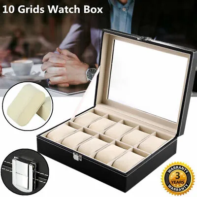 10 Grid PU Leather Mens Watch Box Display Case Watch Travel Case Jewelry Storage • £10.99
