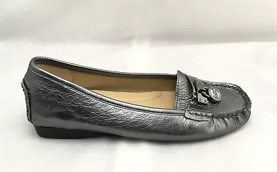 Michael Kors Hamilton Women's Silver Leather Driving Loafer Sz 6M/ 36 EUR • $18.19