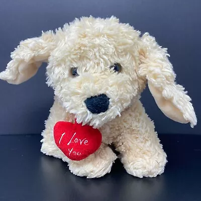 Chrisha Playful Plush Cream Beige Dog Red Collar I Love You Heart Stuffed Animal • $15.99