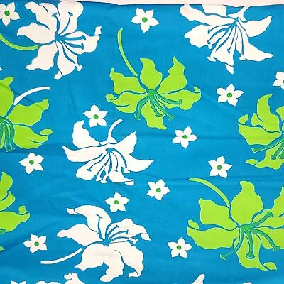 Vintage Bold MOD MuuMuu Tropical Lilly Floral Fabric Bright Blue Green 44 X98  • $25.46