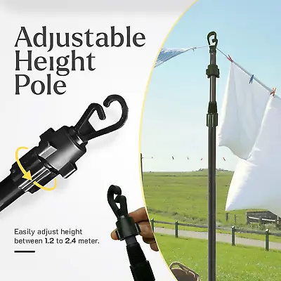 2.4m Extendable Prop Line Clothes Washing Pole Heavy Duty Outdoor Support Dryer • £25.71