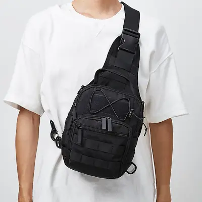 Mens Backpack Molle Tactical Sling Chest Pack Shoulder Bag Outdoor Hiking Travel • $15.19