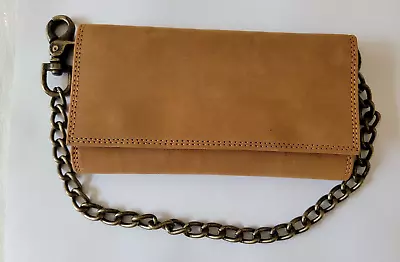 RFID Genuine Leather Long Trifold Biker Wallet With 15  Chain - Brown • $31.95