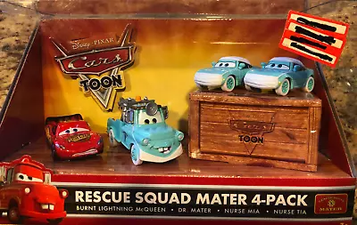 Disney Pixar Cars Toon 4-pack Rescue Squad Mater Nurse Mia Tia Burnt L. McQueen • $79.99