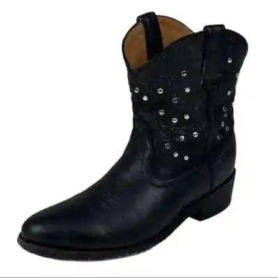 Miz Mooz Cozumel Studded Ankle Boots Size 6.5 Black Leather Bootie Western Shoes • $38