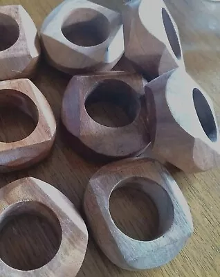 Set Of 8 Wood Napkin Rings. Artisan Mid Century Wood Napkin Rings • $9