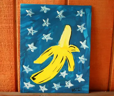 RARE POP ART BANANA PAINTING Jr CHARLIE FAST OUTSIDER POLITICAL FOLK WARHOL USA • £71.71