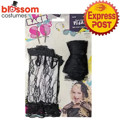 TM188 80s Costume Accessory Kit Pop Star Gloves Earrings Hair Tie 1980s Madonna • $10.76