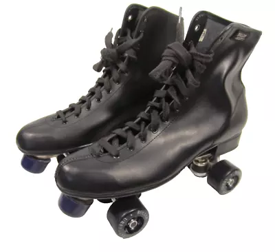 Vintage Roller Derby Mens 12 Black Leather Roller Skates Blue Urethane Wheels • $79.99