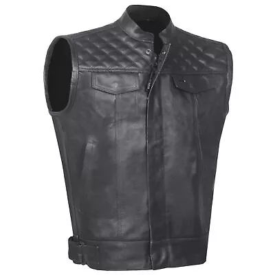 SOA Men's Leather Motorcycle Concealed Gun Pockets Biker Club Vest Black • $49.99