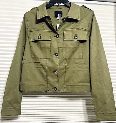 New W Tags Kut From The Kloth: Rosalyn Trucker Jacket Olive Size M Retail $119 • £17.66