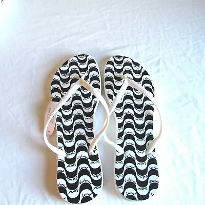 Victoria's Secret Slip On Flip Flop Sandal Shoe White/Black Logo 9-10 L  NWT • $15.99