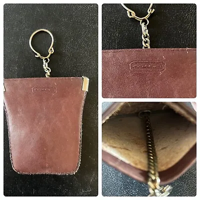 RARE Vintage Coach 1980s Brown Leather Squeeze Coin Key Pouch Pocket Holder • $119.99