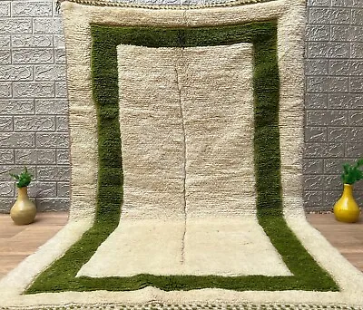 Vintage Moroccan Beni Ourain Rug Berber White Green Rug Handmade Wool Boho Rug • $439