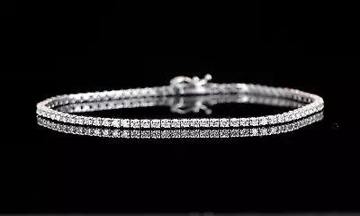 $5250 14k Solid White Gold 2.35ct Round Diamond 7.25'' Prong Tennis Bracelet • $2700