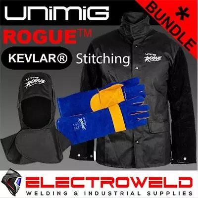 UNIMIG Welding Bundle - Leather Jacket + Hood + Gloves - Heat Resistant Mig Tig • $99.95