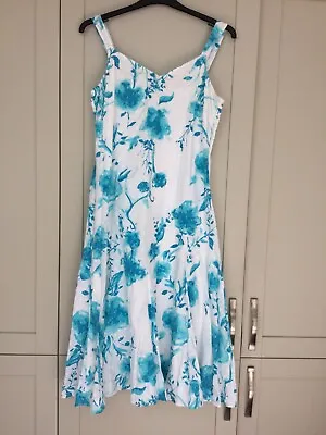 £12 • Buy Per Una Sun Dress, Size16 Long White And Peacock Blue