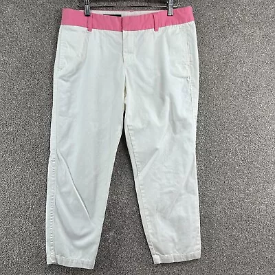 J Crew Women's Pants Size 8 White Pink Band Scout Capri Mid Rise Chino • $9.73