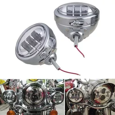 2x Chrome Motorcycle 4.5'' LED Driving Fog Light & Outer Housing Bracket Cover • $79.99