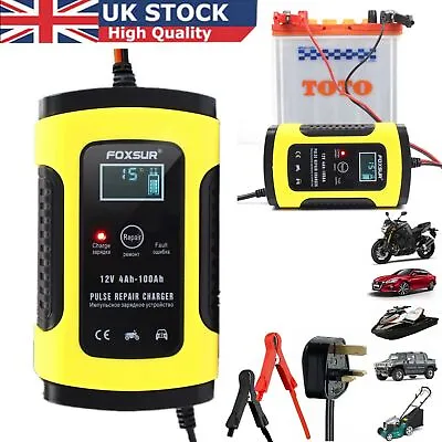 FOXSUR® Car Battery Charger Automatic Pulse Repair 12V Intelligent LED Display • £15.98