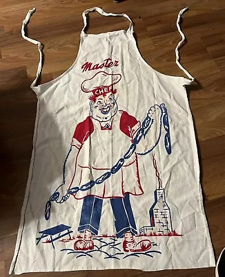 Vintage 1950's Master Chef Screen Printed Graphics Grilling Apron Bright Colors • $32.99
