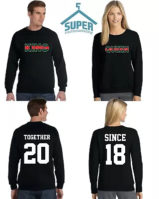 Couple Matching CREWNECK King Queen RED GREEN TOGETHER SINCE Back DATE NUMBERS • $59.99