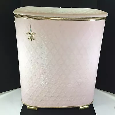 Vintage Clothes Hamper Laundry Basket Quilted Hollywood Regency Pink Gold Trim • $99.95