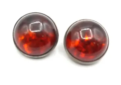 Vintage NE FROM Denmark Sterling Silver Amber Circular Button Clip-on Earrings • $88.95