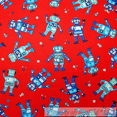 $6.08 • Buy BonEful Fabric FQ Cotton Quilt Red White Blue American Robot Boy Computer Dot UK